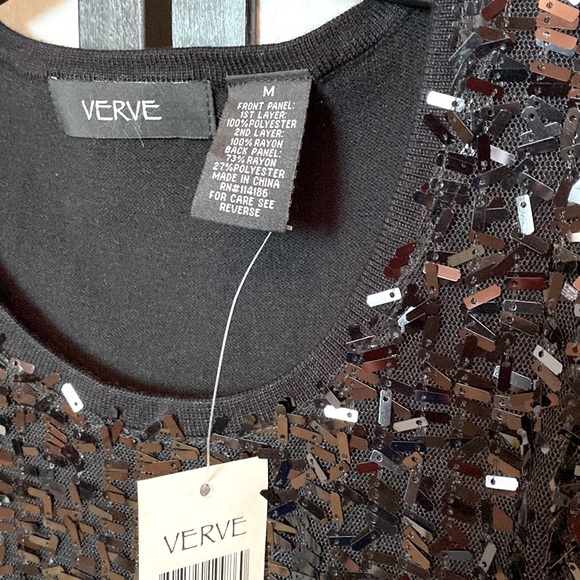 NEW! VERVE Black OBLONG Shiny SEQUINS HOLIDAY PARTY Sleeveless TANK TOP MEDIUM - Picture 2 of 8